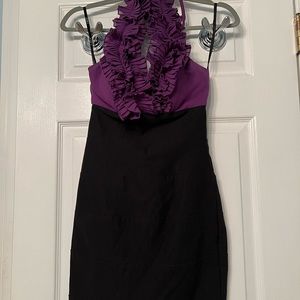 Purple and black halter cocktail dress